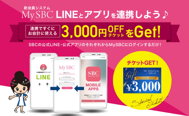 湘南美容クリニック　LINE＆アプリ連携　3,000円オフチケット